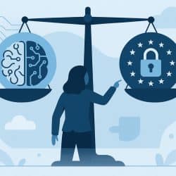 Illustration professionnelle représentant les enjeux entre RGPD et AI Act sur la discrimination algorithmique